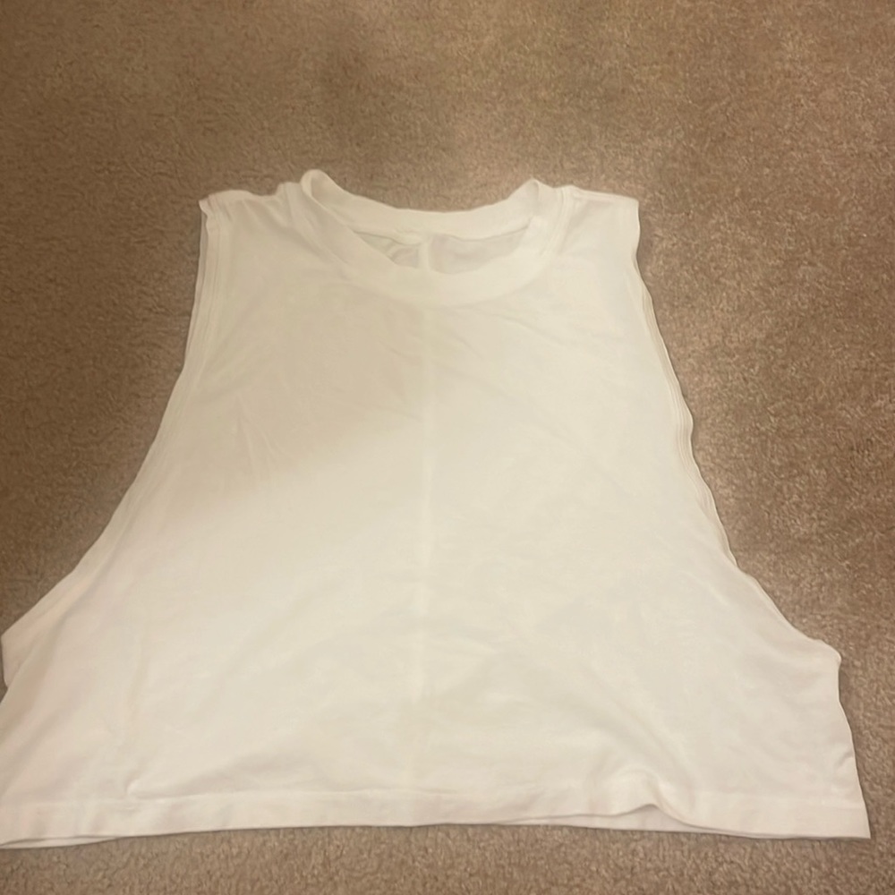 Cropped white lulu workout tank